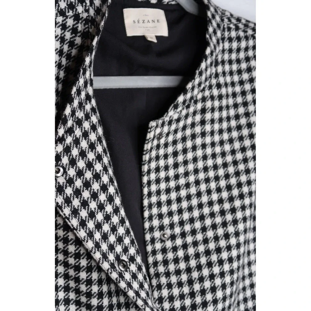 Sézane Houndstooth Wool Blend Snap Front Vest Jacket Womens Sz US 14 46 EU EUC - Picture 6 of 12